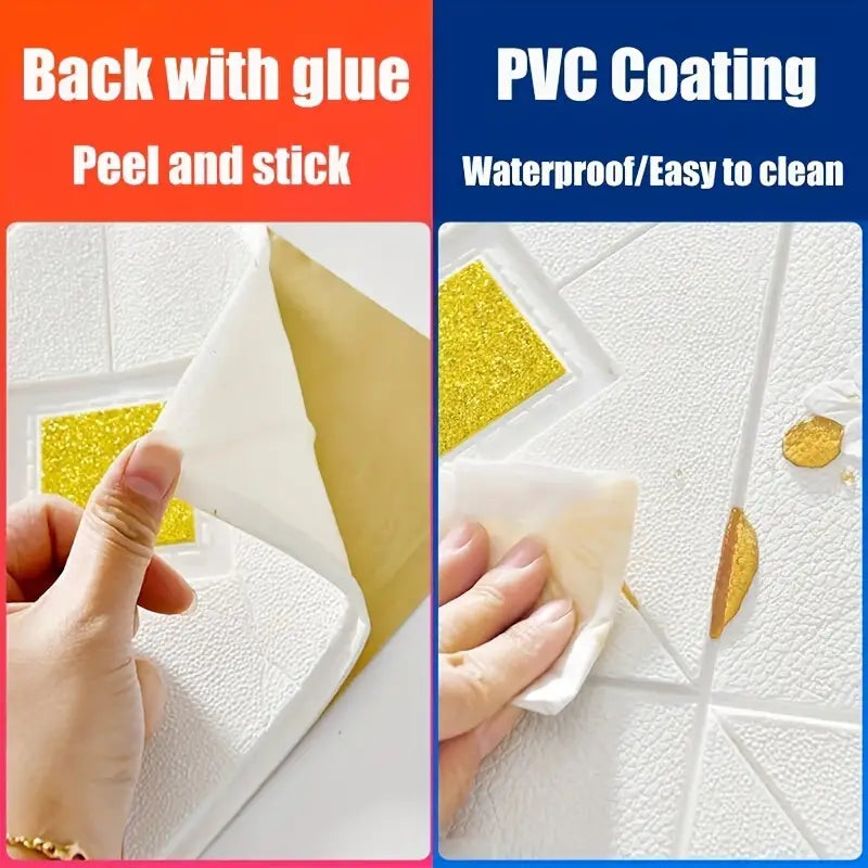 20pcs DIY 3D Wall Tile Sticker, Foam Self-Adhesive Anti-Collision Sticker, Waterproof Moisture-Proof Ceiling Sticker, Easy To Stick And Peel, Easy To Clean And Free Cutting, For Kitchen Living Room Bathroom Corridor