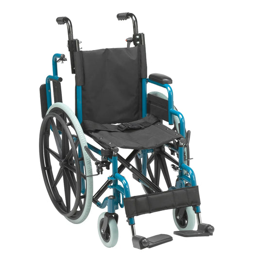 Inspired by Drive Wallaby Pediatric Folding Wheelchair, 14", Jet Fighter Blue