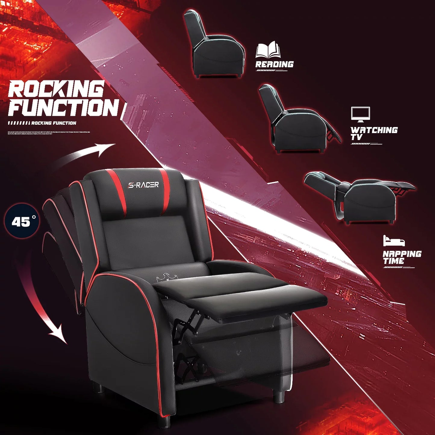 Homall Massage Gaming Recliner Chair Video Game Chair Racing Sofa Chair PU Leather Living Room Sofa Single Home Theater Seating