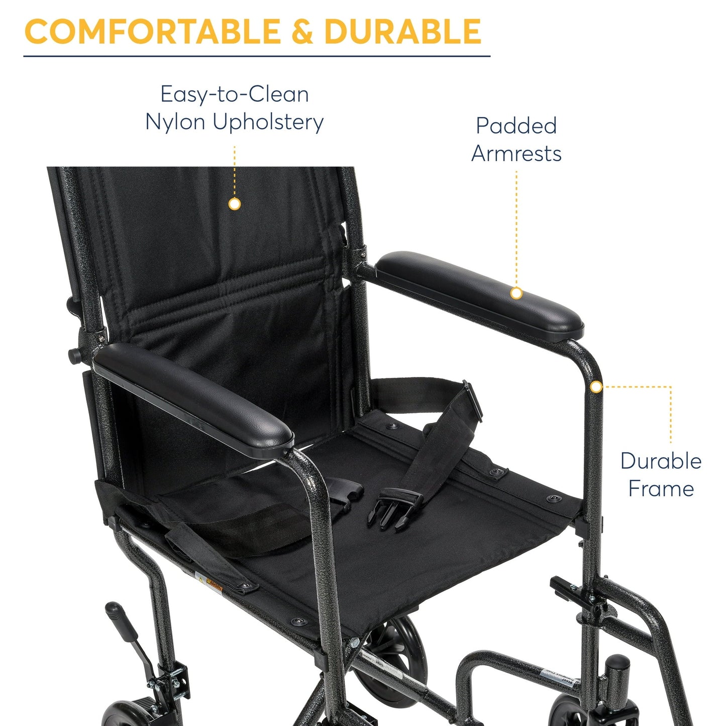 drive Transport Wheelchair Steel 17 Inch Seat Width x 16"D 250 lbs. Weight Capacity TR37E-SV, 1 Ct