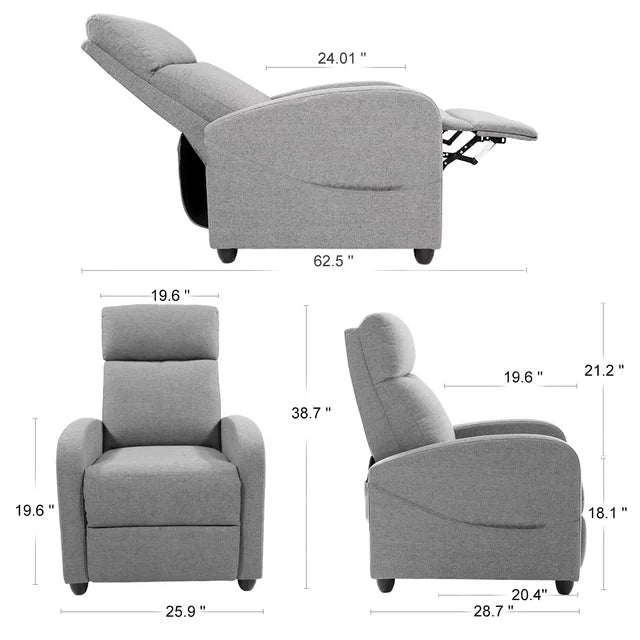 Yangming Recliner Chair Single Sofa with Footrest and Massage, Gray