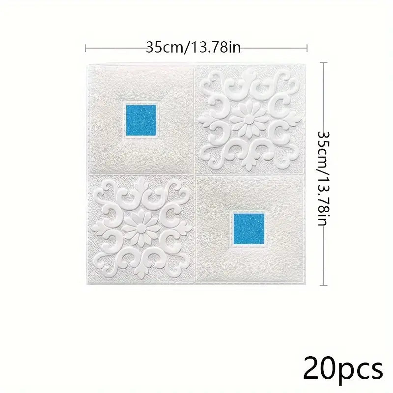 20pcs DIY 3D Wall Tile Sticker, Foam Self-Adhesive Anti-Collision Sticker, Waterproof Moisture-Proof Ceiling Sticker, Easy To Stick And Peel, Easy To Clean And Free Cutting, For Kitchen Living Room Bathroom Corridor