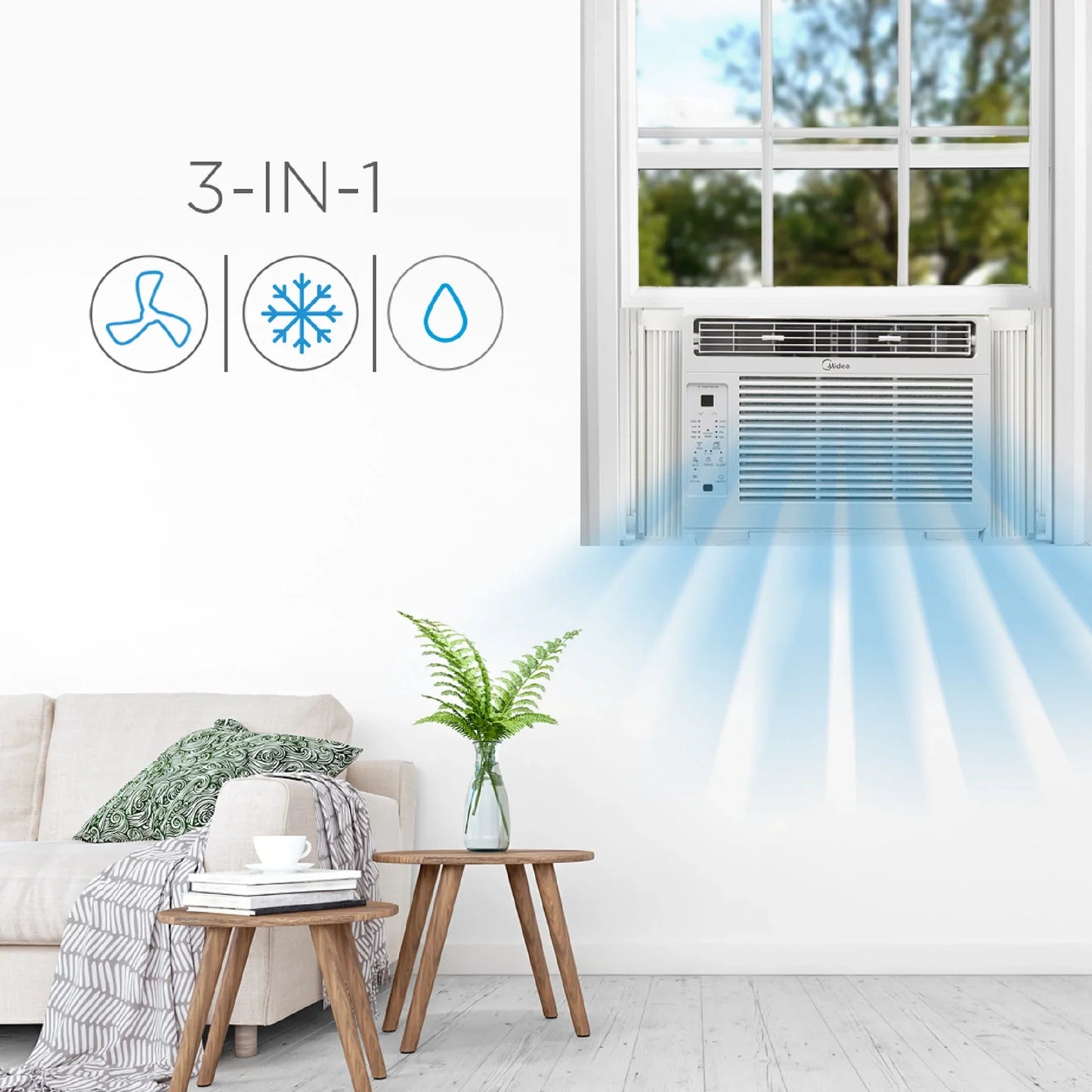 Midea 6,000 BTU 115V Window Air Conditioner with ComfortSense Remote, Up to 250 sq ft Coverage Area, Black, MAW06R1WWT