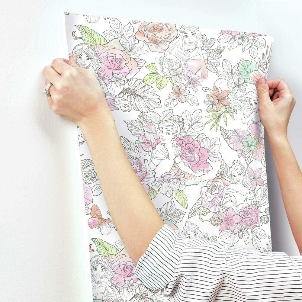 RoomMates RMK11800WP Pink Disney Princess Royal Floral Peel and Stick Wallpaper