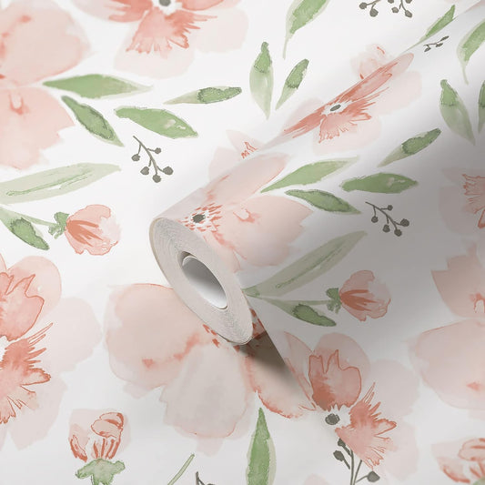 Crane Baby Floral Wallpaper for Nursery, Removable Wallpaper for Boys and Girls, Pink