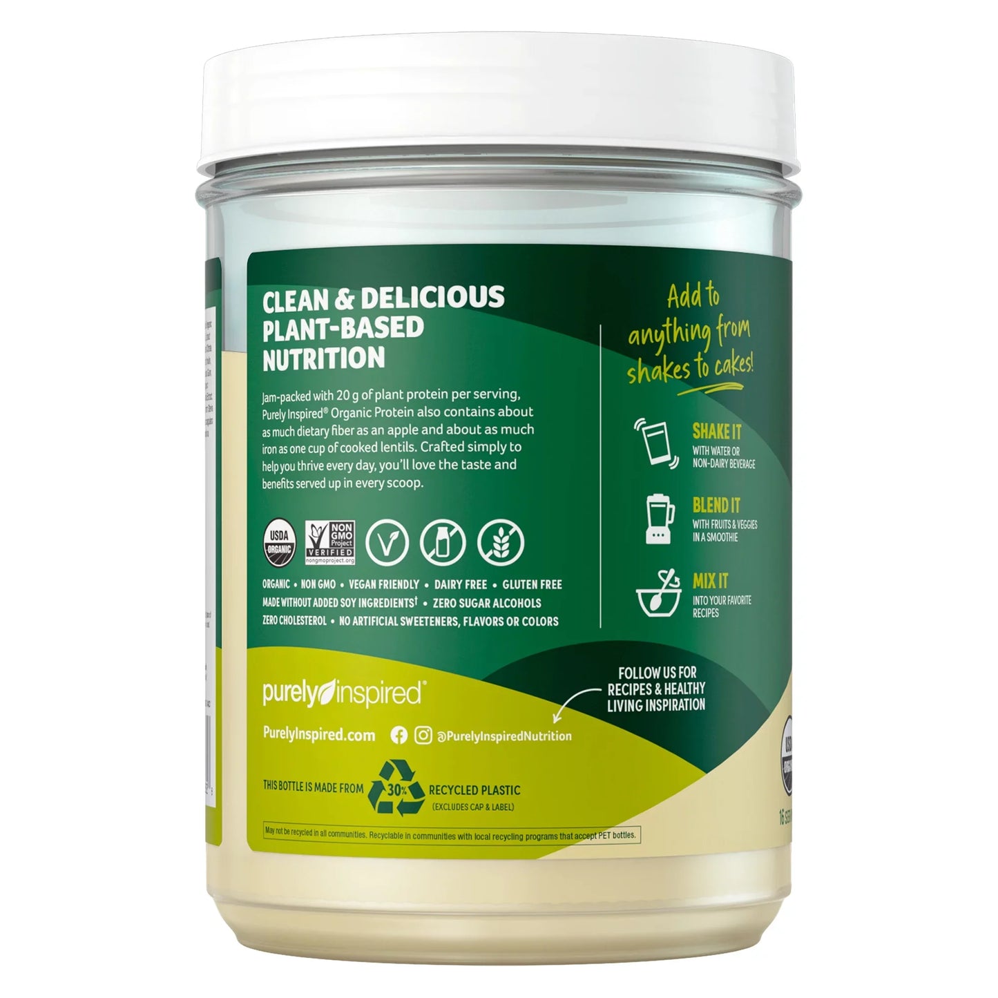 Purely Inspired Organic Plant-Based Protein Powder, Vanilla, 22g Protein, 1.35 lbs, 16 Servings