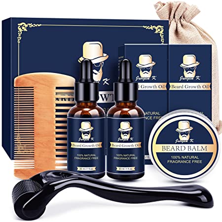 Jurgen K Beard Growth Kit - Kit de barba com óleo de crescimento de barba, massageador de barba, bálsamo, pente - crescimento de pêlos faciais e crescimento de barba irregular