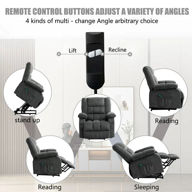 Power Lift Recliner Chair Sofa with Massage and Heat for Elderly, 3 Positions, 2 Side Pockets, USB Ports