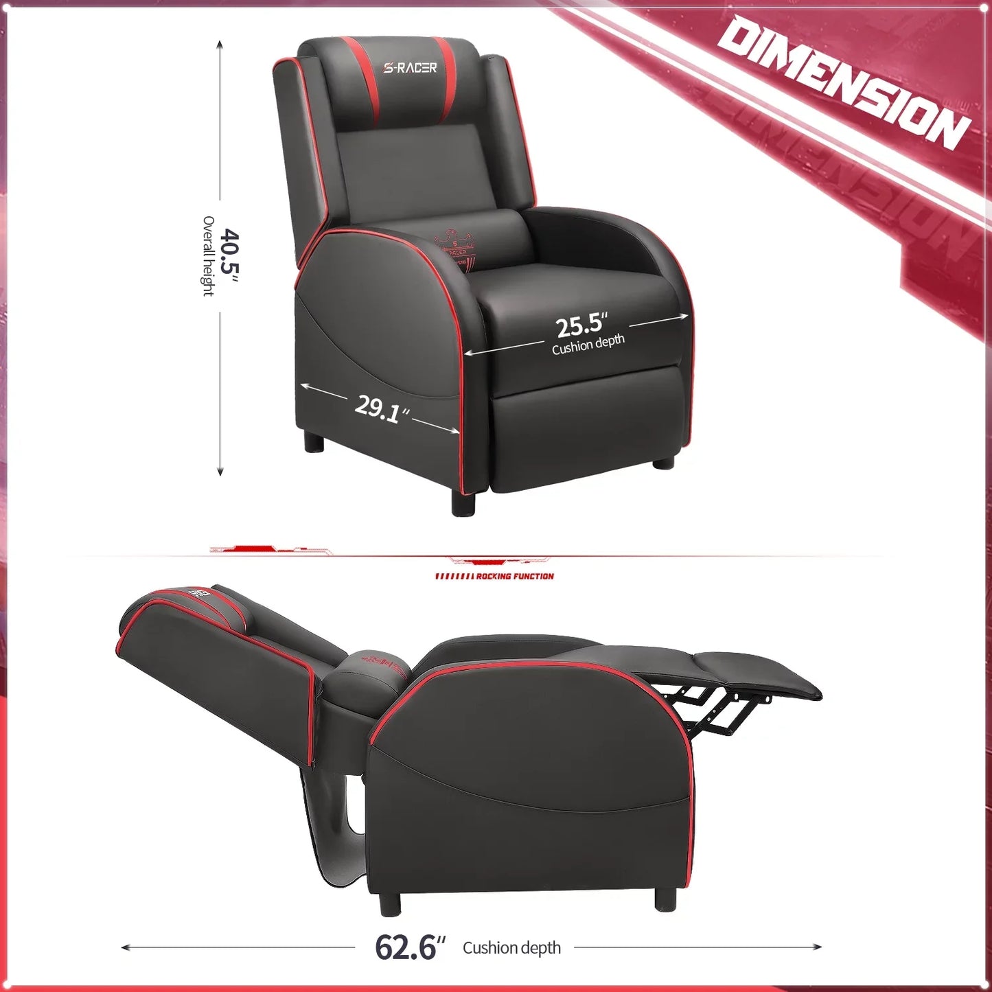 Homall Massage Gaming Recliner Chair Video Game Chair Racing Sofa Chair PU Leather Living Room Sofa Single Home Theater Seating