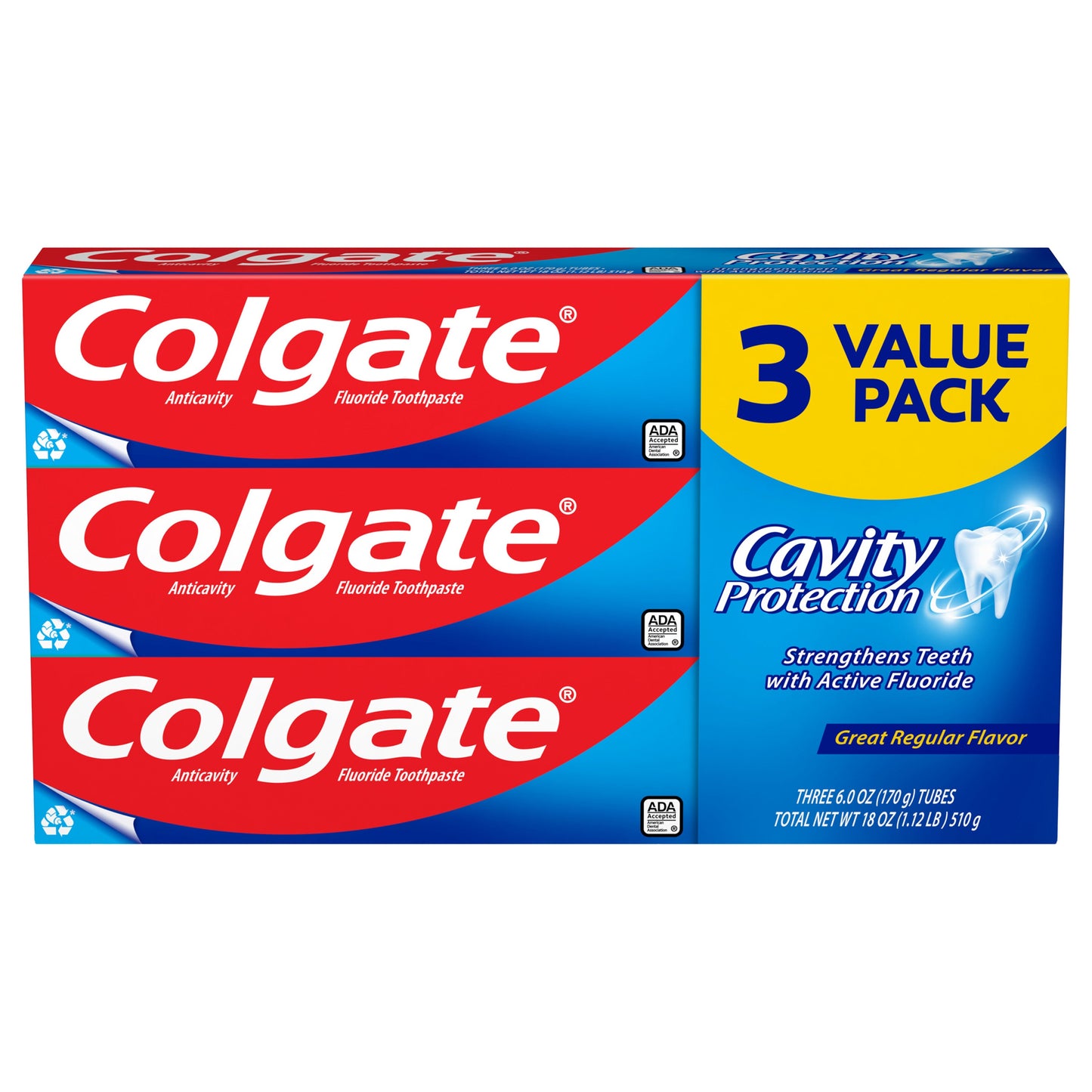 Pasta de dente Colgate Cavity Protection, ótimo sabor regular, 6 onças, pacote com 3