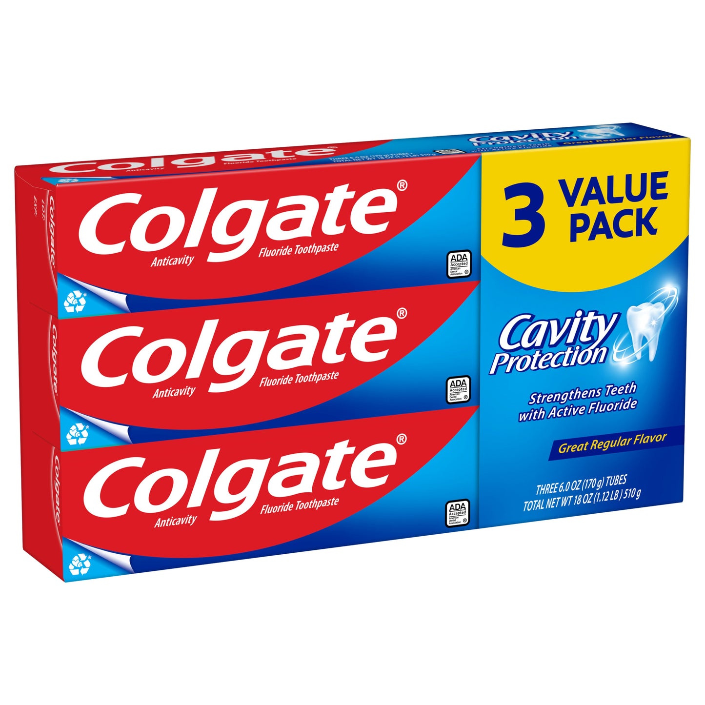 Pasta de dente Colgate Cavity Protection, ótimo sabor regular, 6 onças, pacote com 3