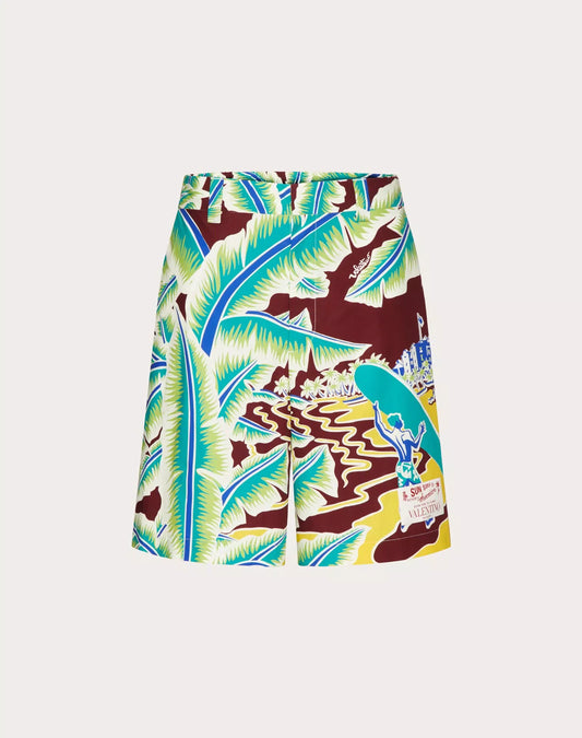 COTTON BERMUDA SHORTS WITH SURF RIDER PRINT