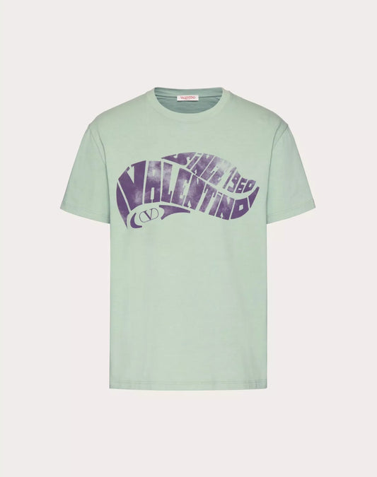 COTTON T-SHIRT WITH VALENTINO SURF PRINT