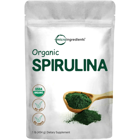 Certified Organic Spirulina Powder, 1 Pound, Rich In Vegan Protein, Minerals, Vitamins, Gluten Free and NON-GMO