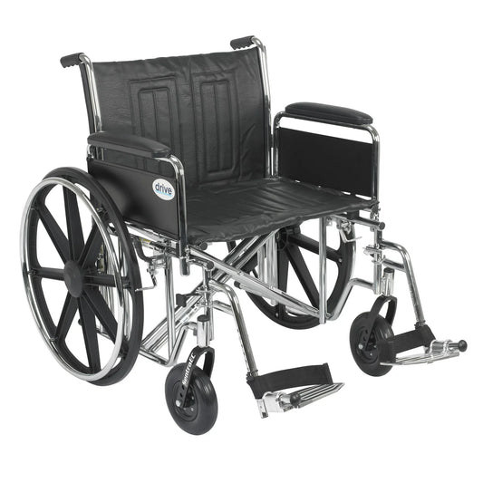 Drive Medical Sentra EC Heavy Duty Wheelchair, Detachable Full Arms, Swing away Footrests, 24" Seat