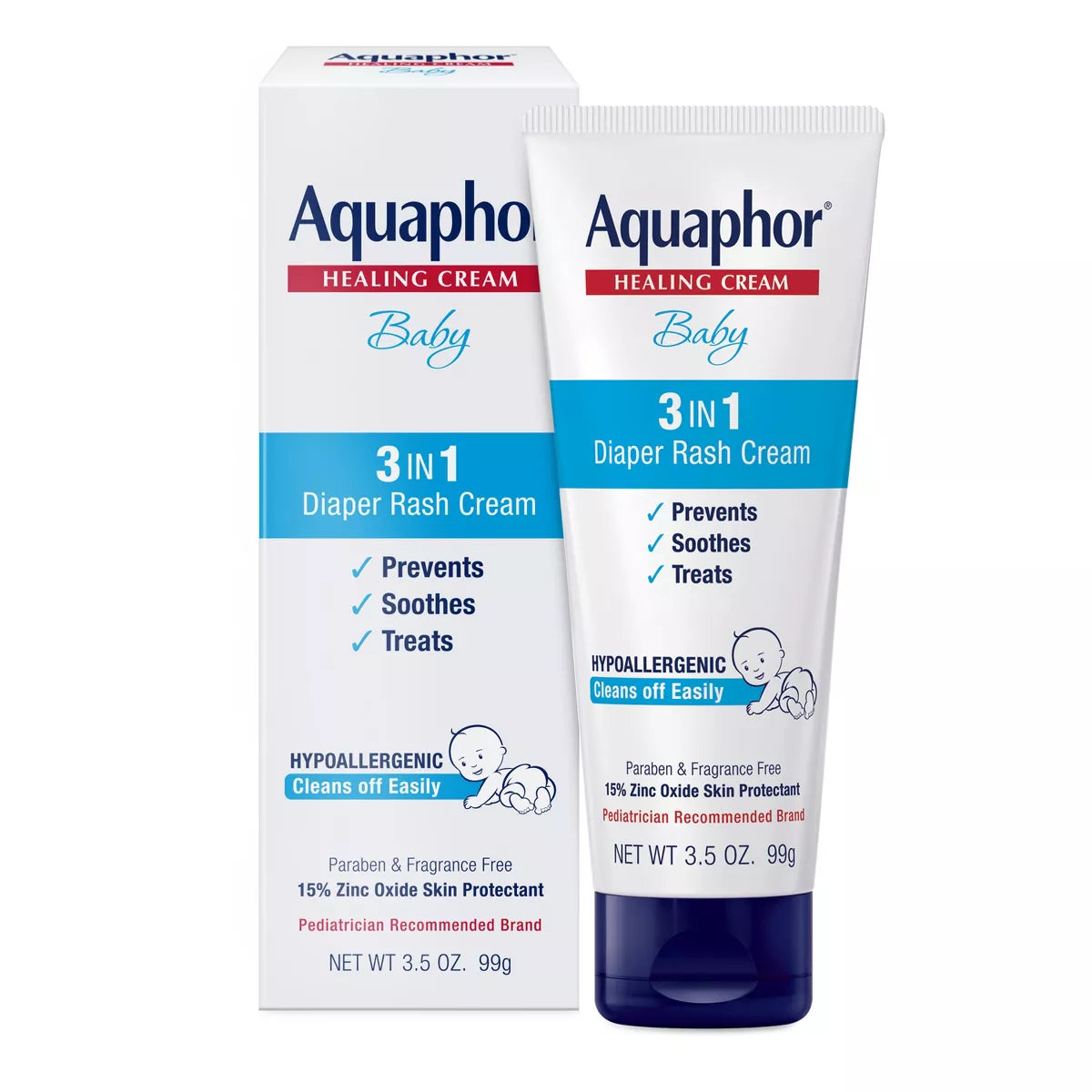 Aquaphor Baby 3-in-1 Diaper Rash Relief Cream - 3.5oz