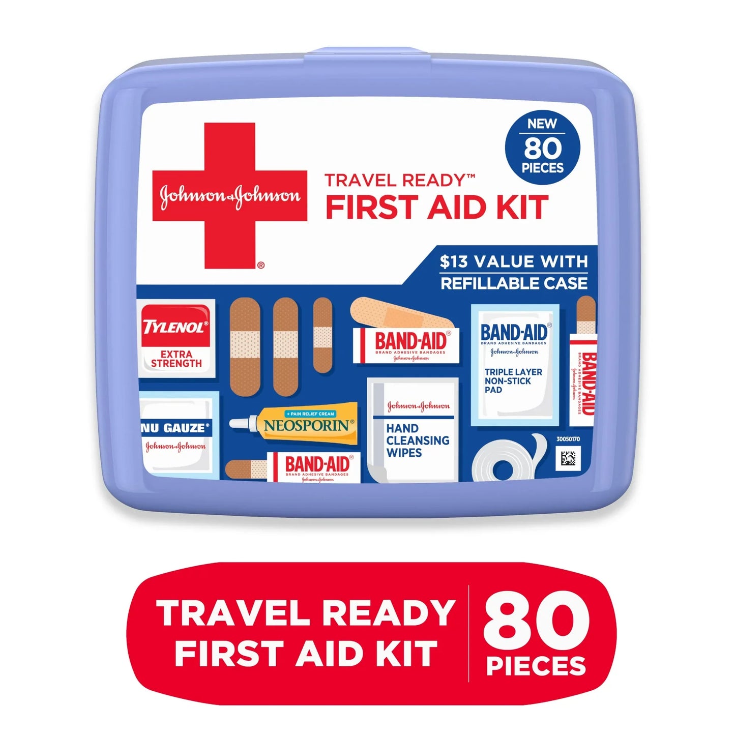 Johnson & Johnson Travel Ready Portable Emergency First Aid Kit, 80 pc