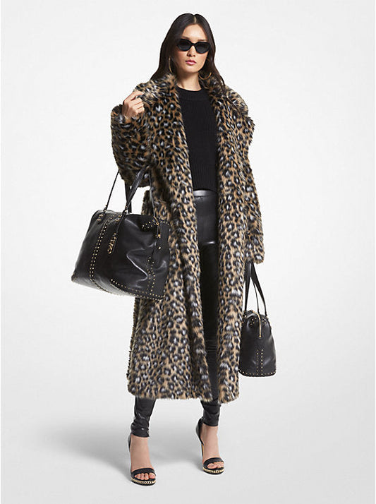 Leopard Print Faux Fur Robe Coat