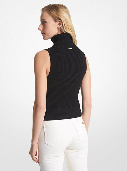 Sleeveless Merino Wool Blend Turtleneck Top