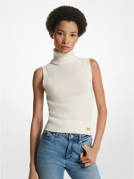 Sleeveless Merino Wool Blend Turtleneck Top