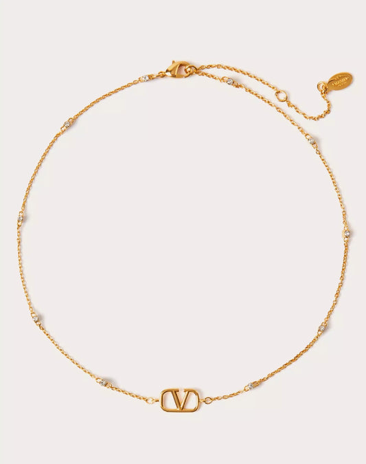 MINI VLOGO SIGNATURE NECKLACE IN METAL AND SWAROVSKI® CRYSTALS