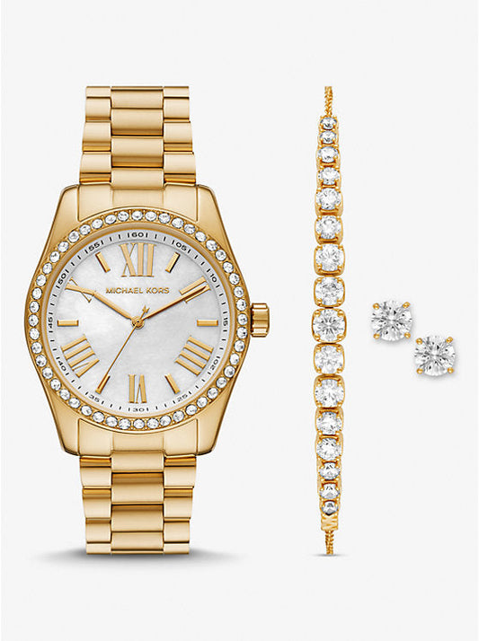 Lexington Pavé Gold-Tone Watch and Jewelry Gift Set