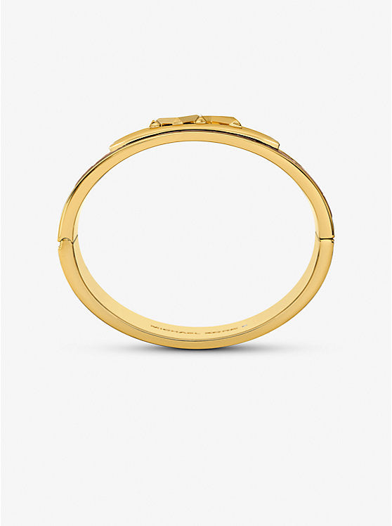 Precious Metal-Plated Brass and Crocodile Embossed Empire Logo Bangle