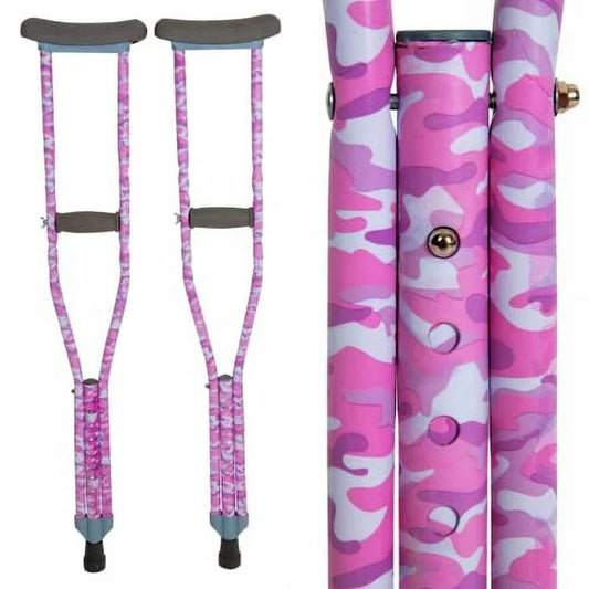 My Crutches - Youth Crutches for Kids w Adjustable Handgrip and Length! for Children 3'9" to 4'5" - Made of Lightweight, Durable Aluminum w Underarm Padding - Pink Camo