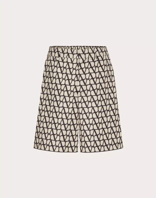 ALL-OVER TOILE ICONOGRAPHE PRINT SILK FAILLE BERMUDA SHORTS