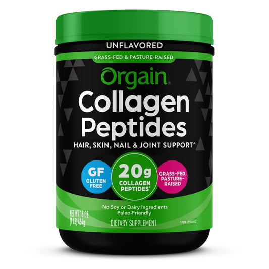 Orgain Hydrolyzed Grass Fed Collagen Peptides Powder, Unflavored, 20g Collagen, 1lb