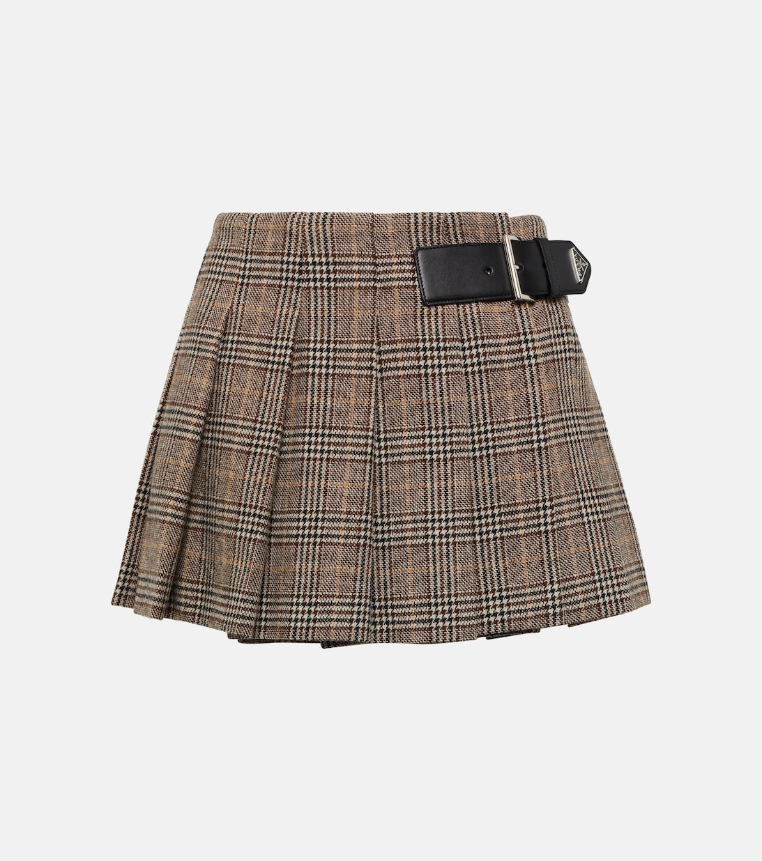 Prada Houndstooth Patterned Pleated Mini Skirt