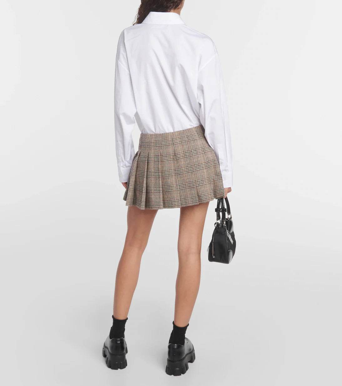 Prada Houndstooth Patterned Pleated Mini Skirt