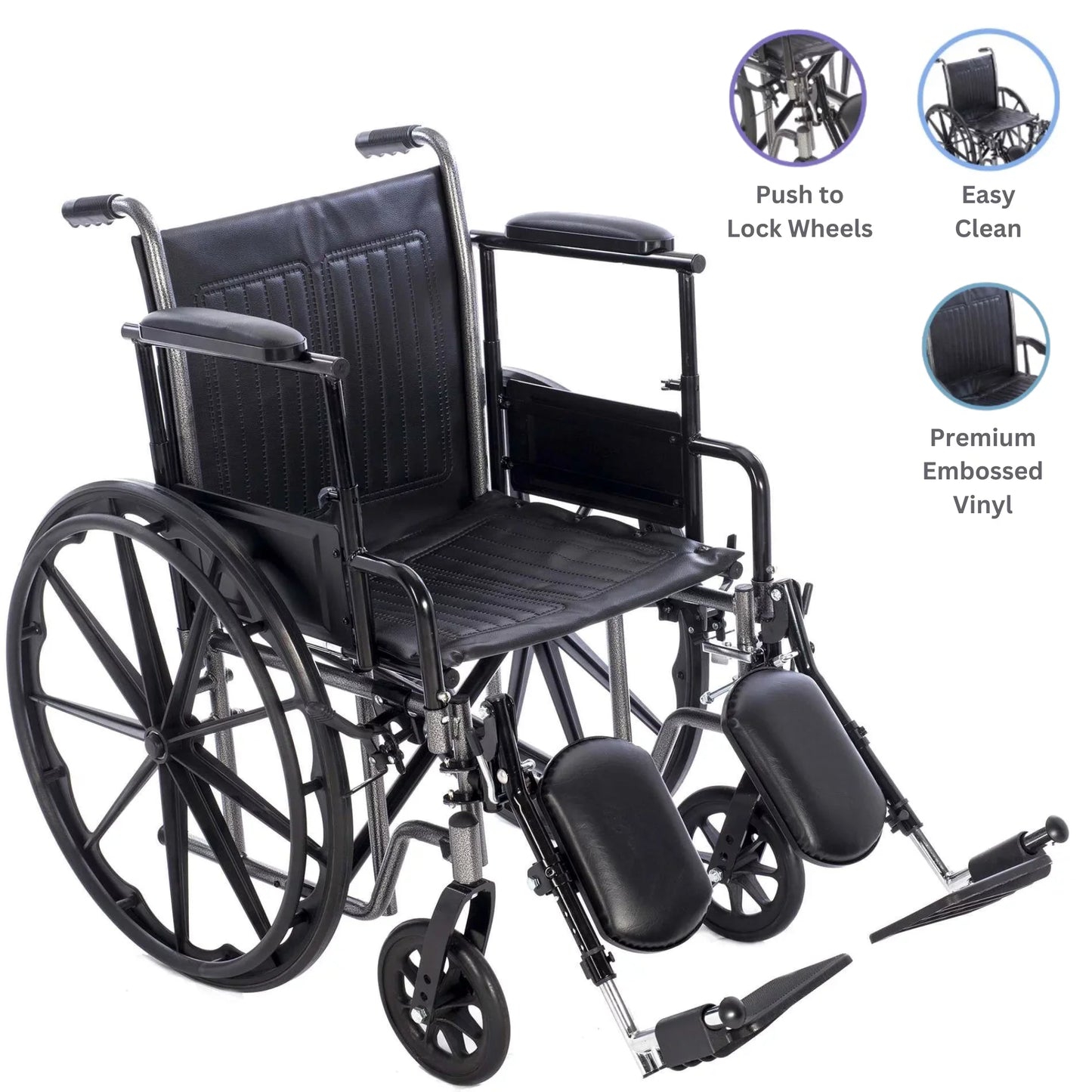 ProHeal Premium Wheelchair with Removable Desk Arms, Swing Away Foot Rests, 20" Seat