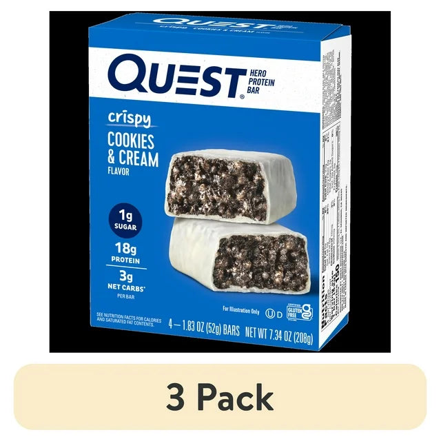 (3 pack) Quest Nutrition, Hero Protein Bars, Low Carb, Gluten Free, Cookies & Cream, 4 Ct