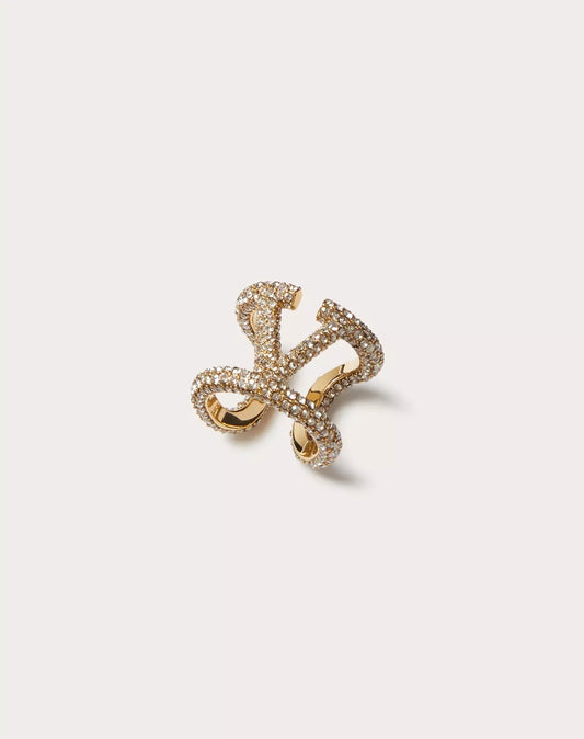 VLOGO SIGNATURE RING IN METAL AND SWAROVSKI® CRYSTALS