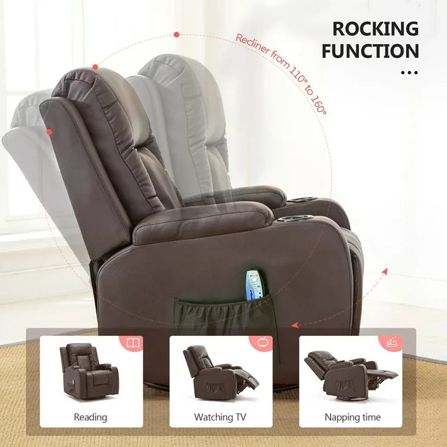 ComHoma Massage Recliner Chair with Heated Massage PU Leather Chair, Brown