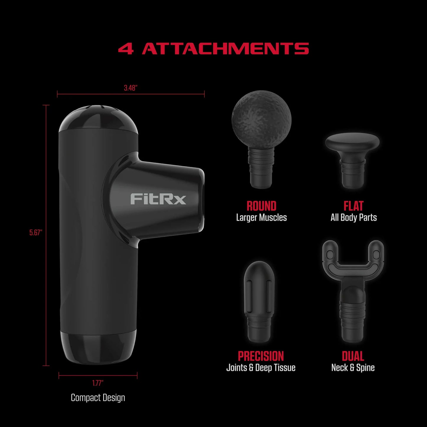 FitRx Mini Pro Massage Gun, Handheld Deep Tissue Massager for Arms, Shoulders, and Legs