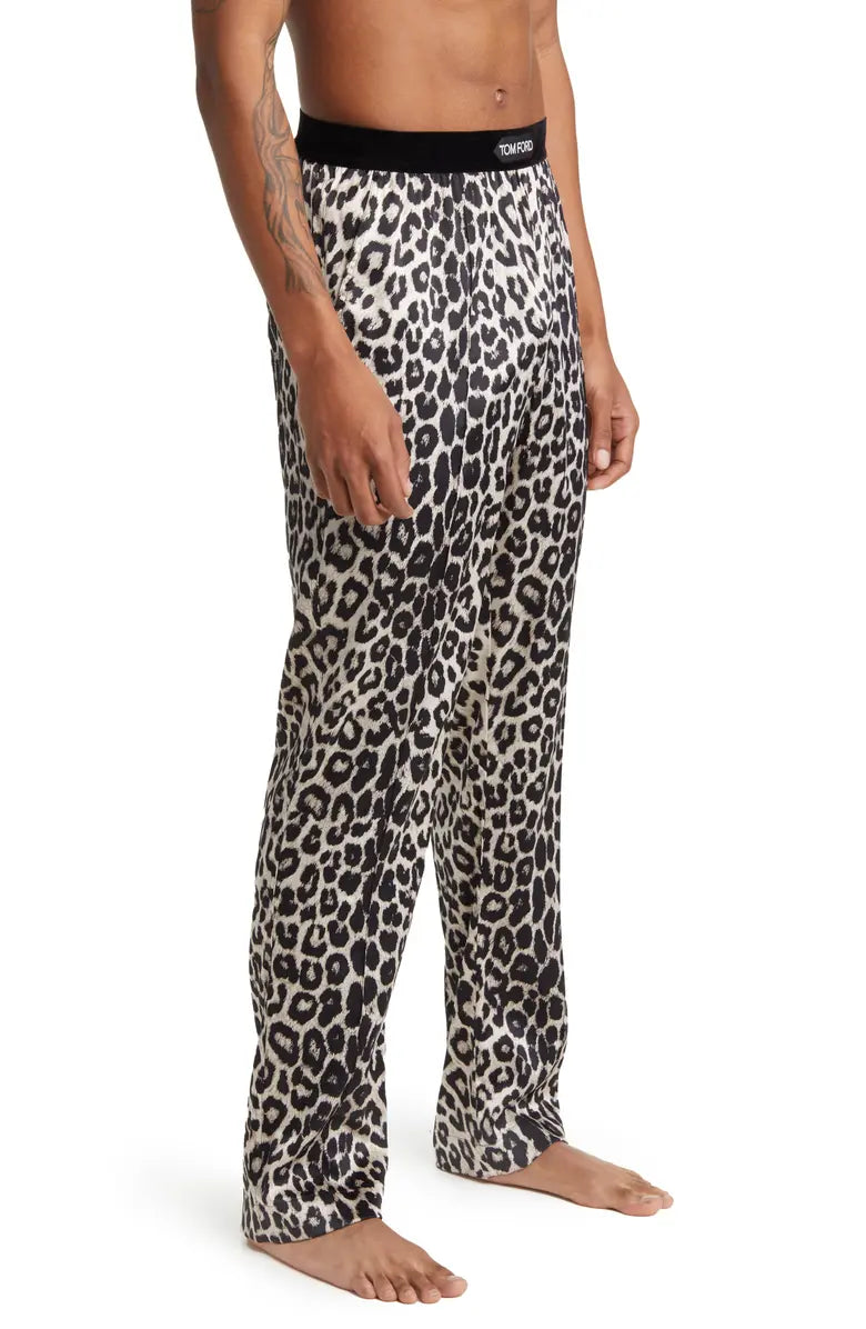 Snow Leopard Print Stretch Silk Pajama Pants TOM FORD