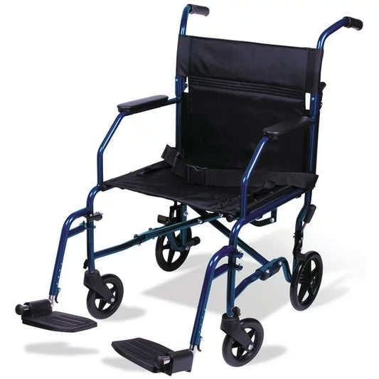 Carex Transport Wheelchair with 19-inch Seat, Folding Back and Swing-away Footrests, Blue, Steel