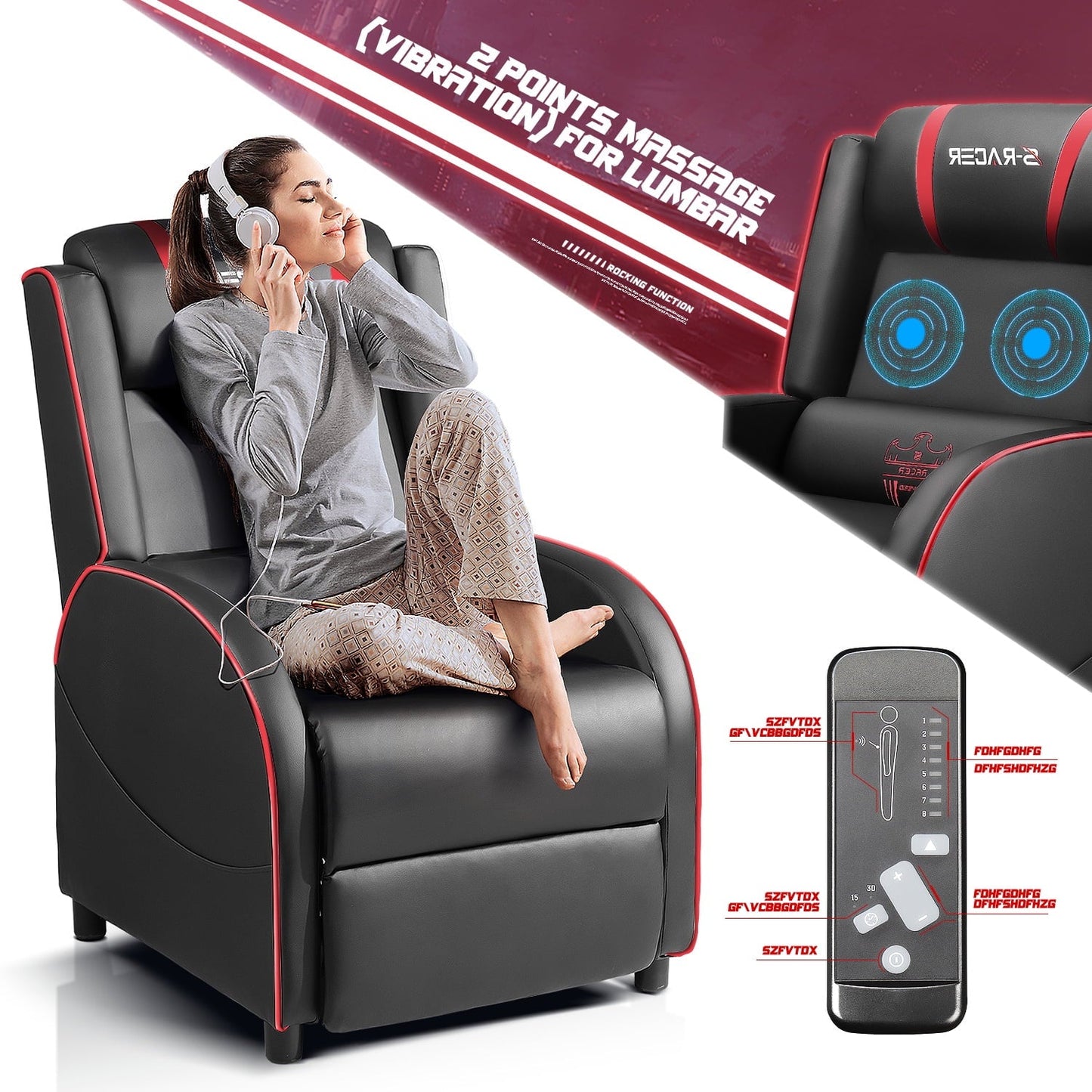 Homall Massage Gaming Recliner Chair Video Game Chair Racing Sofa Chair PU Leather Living Room Sofa Single Home Theater Seating