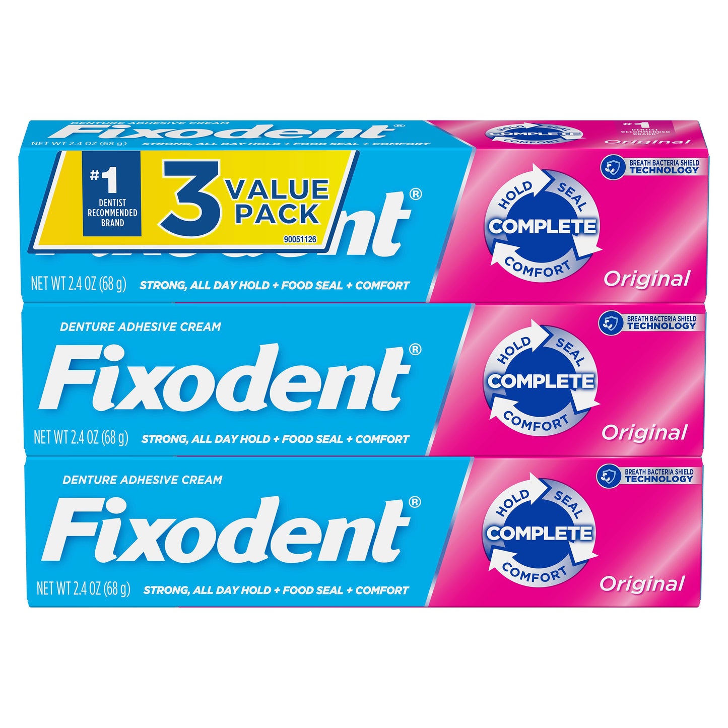 Fixodent Complete Original Denture Adhesive Cream, 2.4 oz, 3 Pack