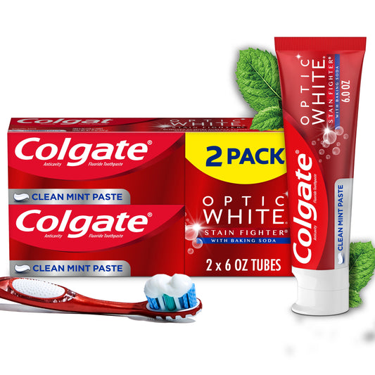 Pasta de dente clareadora Colgate Optic White Stain Fighter, pacote com 2, hortelã limpa, tubos de 6 onças