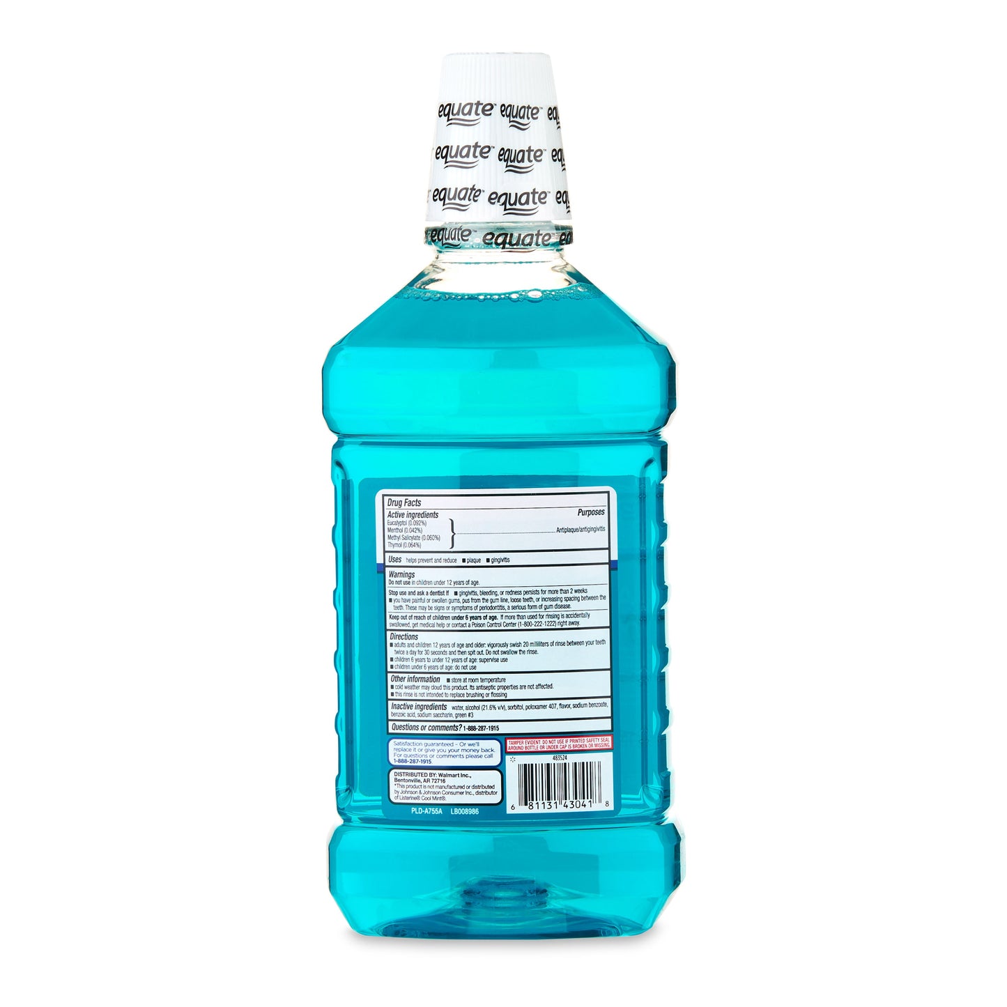 Enxaguatório bucal anti-séptico Equate Blue Mint!, Blue Mint, 50.7 fl oz