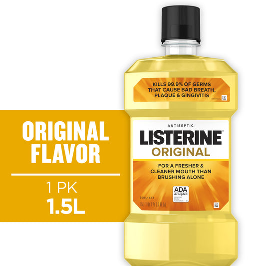 Listerine Original anti-séptico bucal/enxaguante bucal para mau hálito e placa bacteriana, 1,5 L