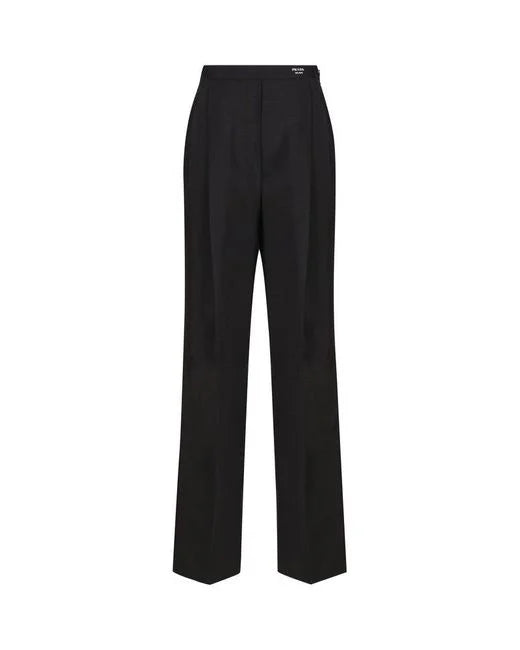 Prada Women's Black Logo Detailed Straight Leg Pants