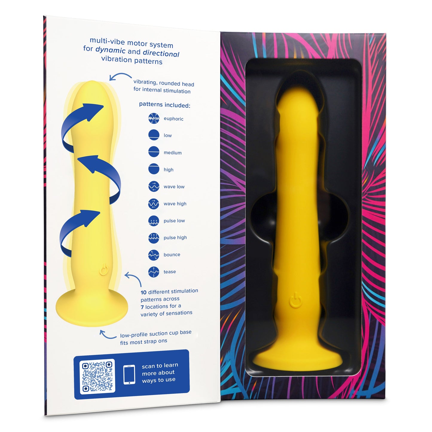 plusOne Luxe Ripple Multi-Vibe Dildo, 10 configurações de vibração, à prova d'água, silicone premium, base de sucção forte