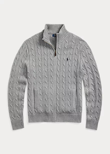 Cable-Knit Cotton Full-Zip Sweater