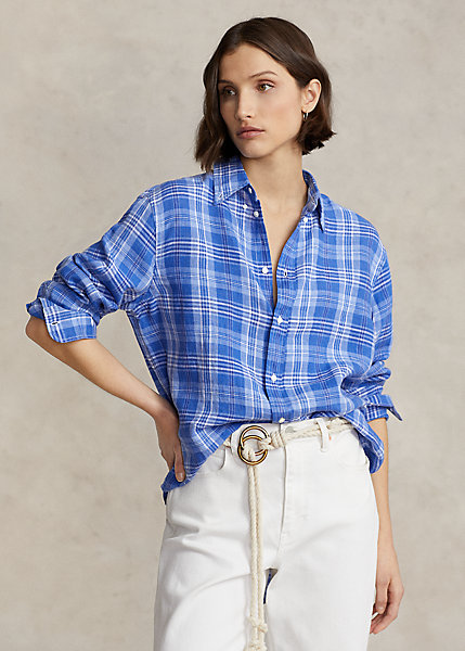 Oversize Fit Plaid Linen Shirt