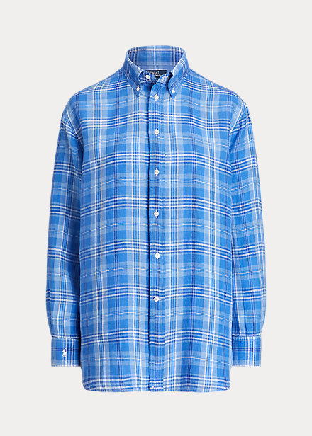 Oversize Fit Plaid Linen Shirt