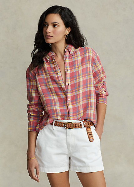 Oversize Fit Plaid Linen Shirt